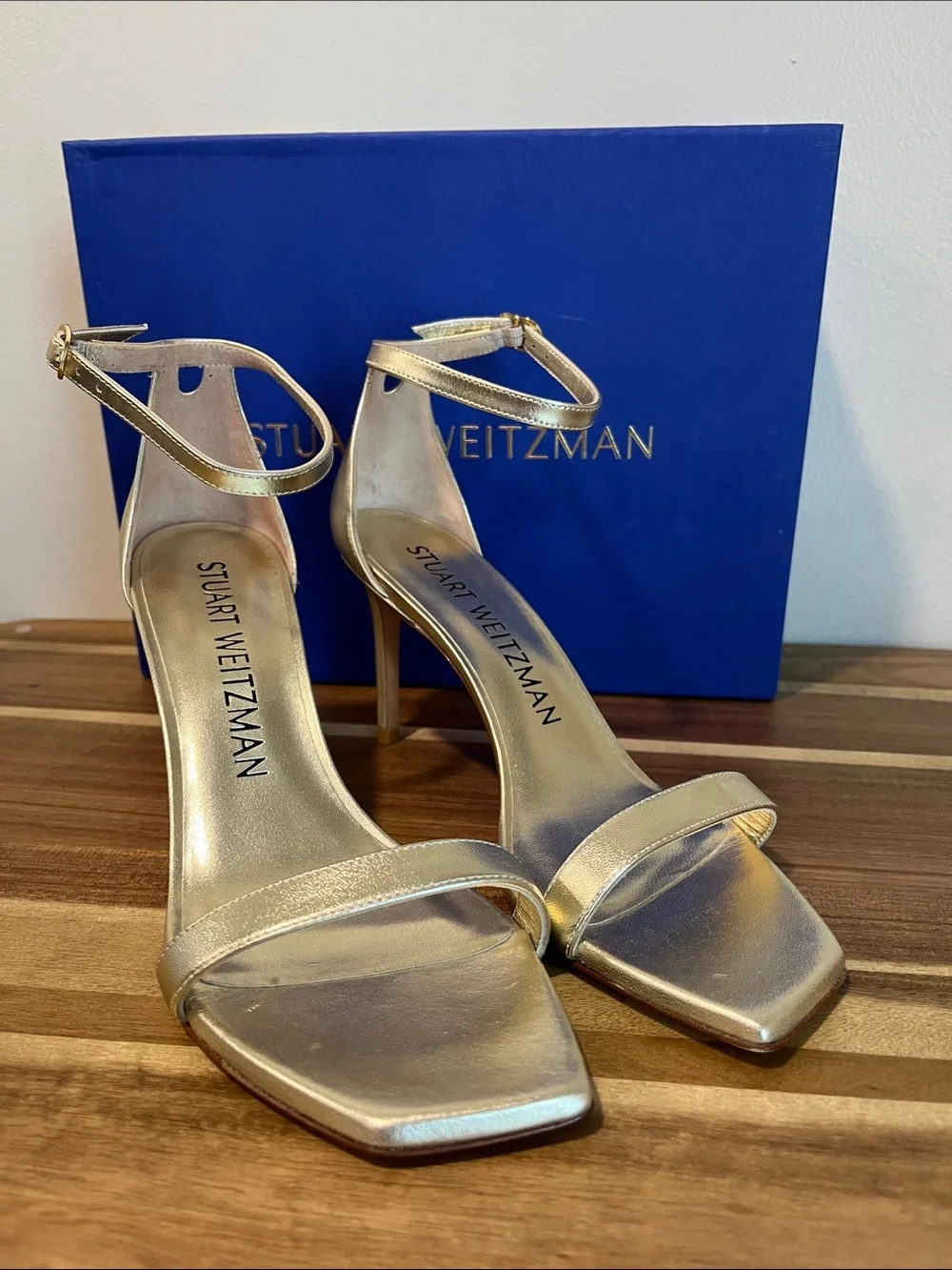 Stuart Weitzman Gold Ankle-Strap Sandals Retail $525